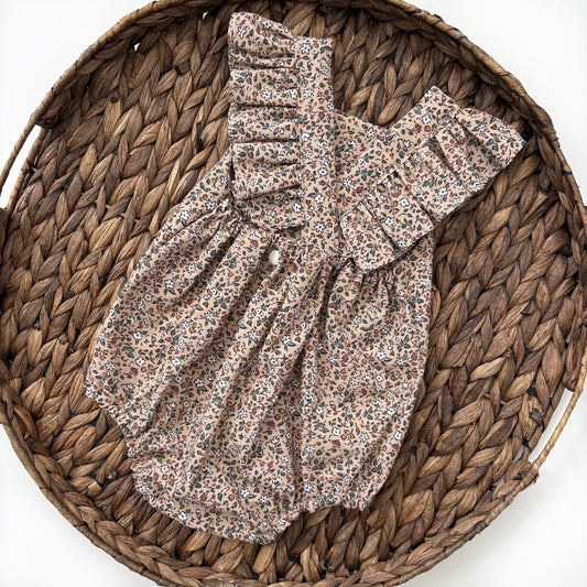 Brown floral flutter romper