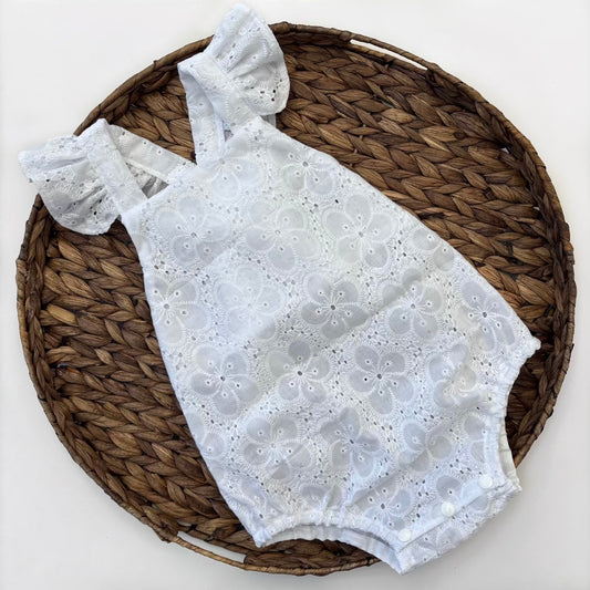 White broderie flutter romper