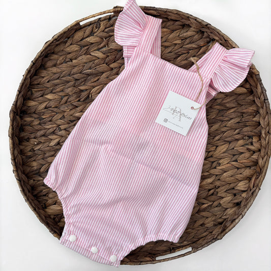 Pink stripe flutter romper