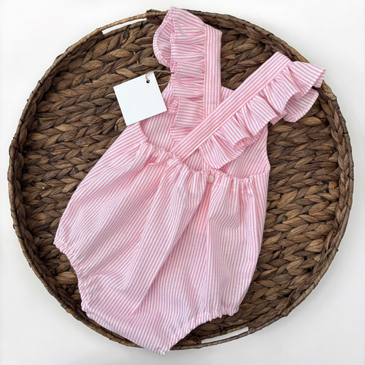 Pink stripe flutter romper