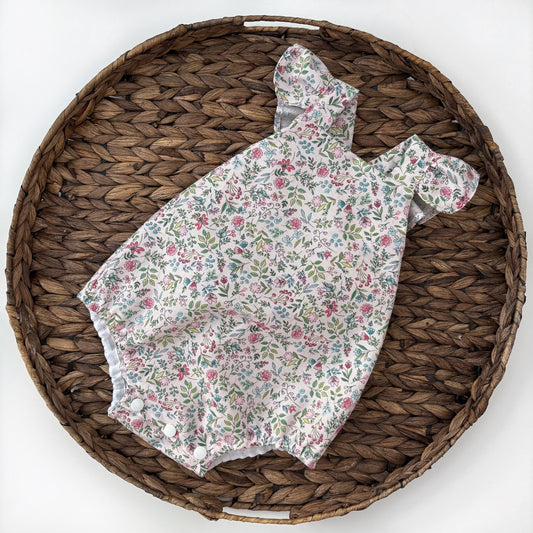 Pink floral flutter romper