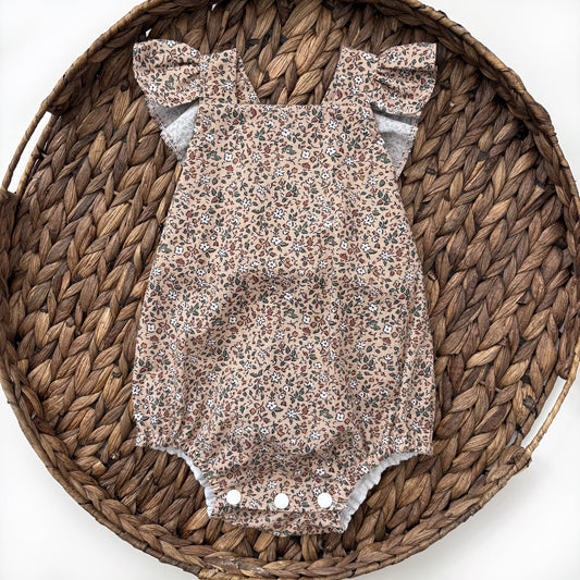 Brown floral flutter romper